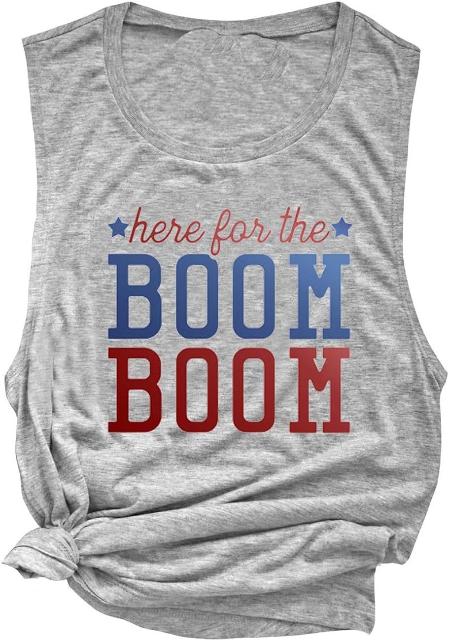 Amandon Women's Here for The Boom Tanks Tops 4th of July Graphic Tee Patriotic Independence Day S... | Amazon (US)