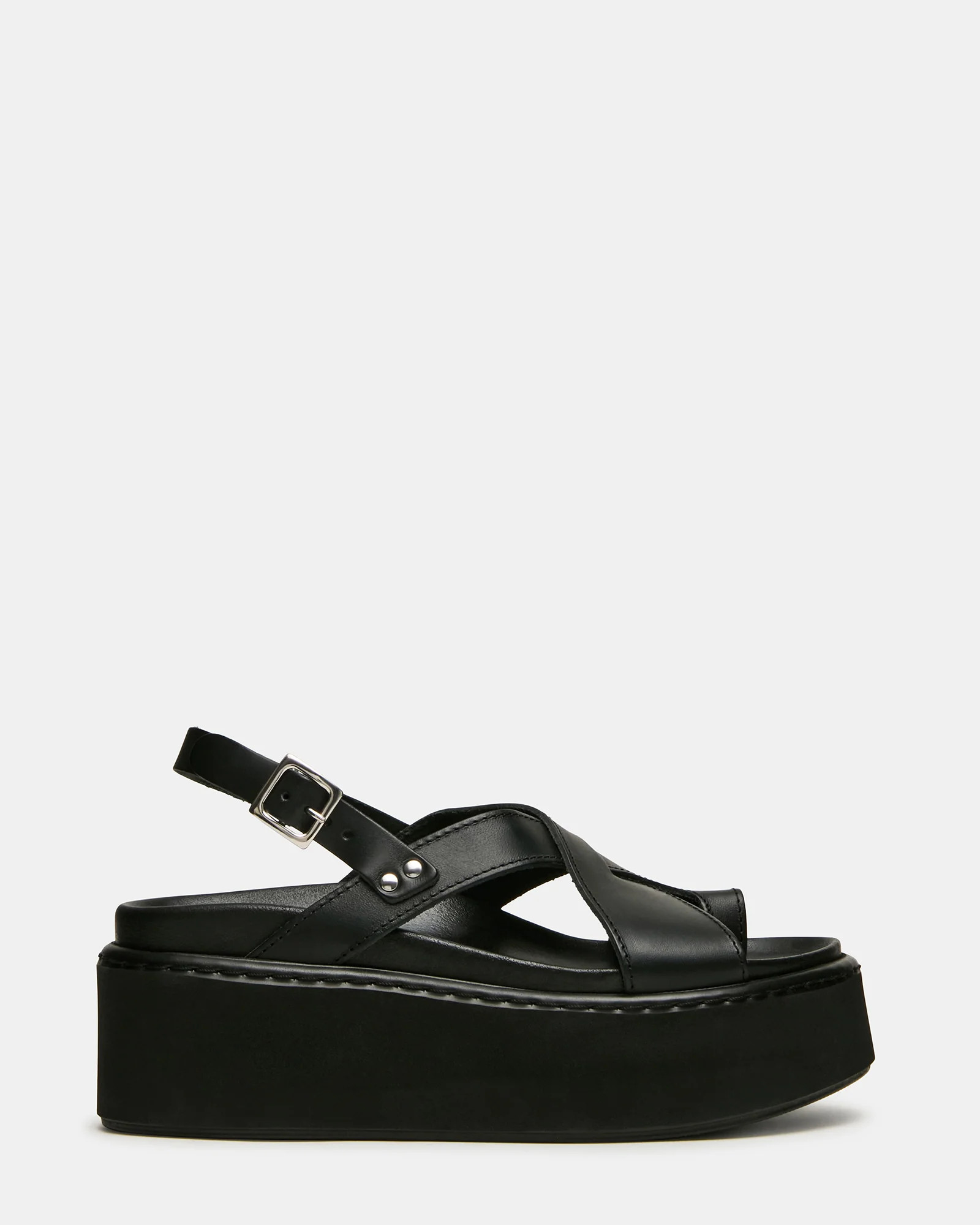 RORY Black Leather Slingback Toe-Strap Footbed Platform Women's Sandal | Steve Madden (US)
