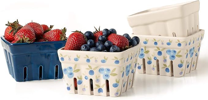 BIEN BEAU Farmhouse Ceramic Berry Basket, Colander, Farmers Market square Bowl. Rustic Kitchen de... | Amazon (US)