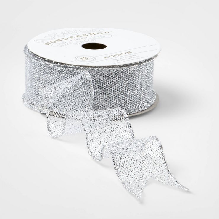 1.5" Mesh Fabric Ribbon White/Silver 15ft - Wondershop™ | Target