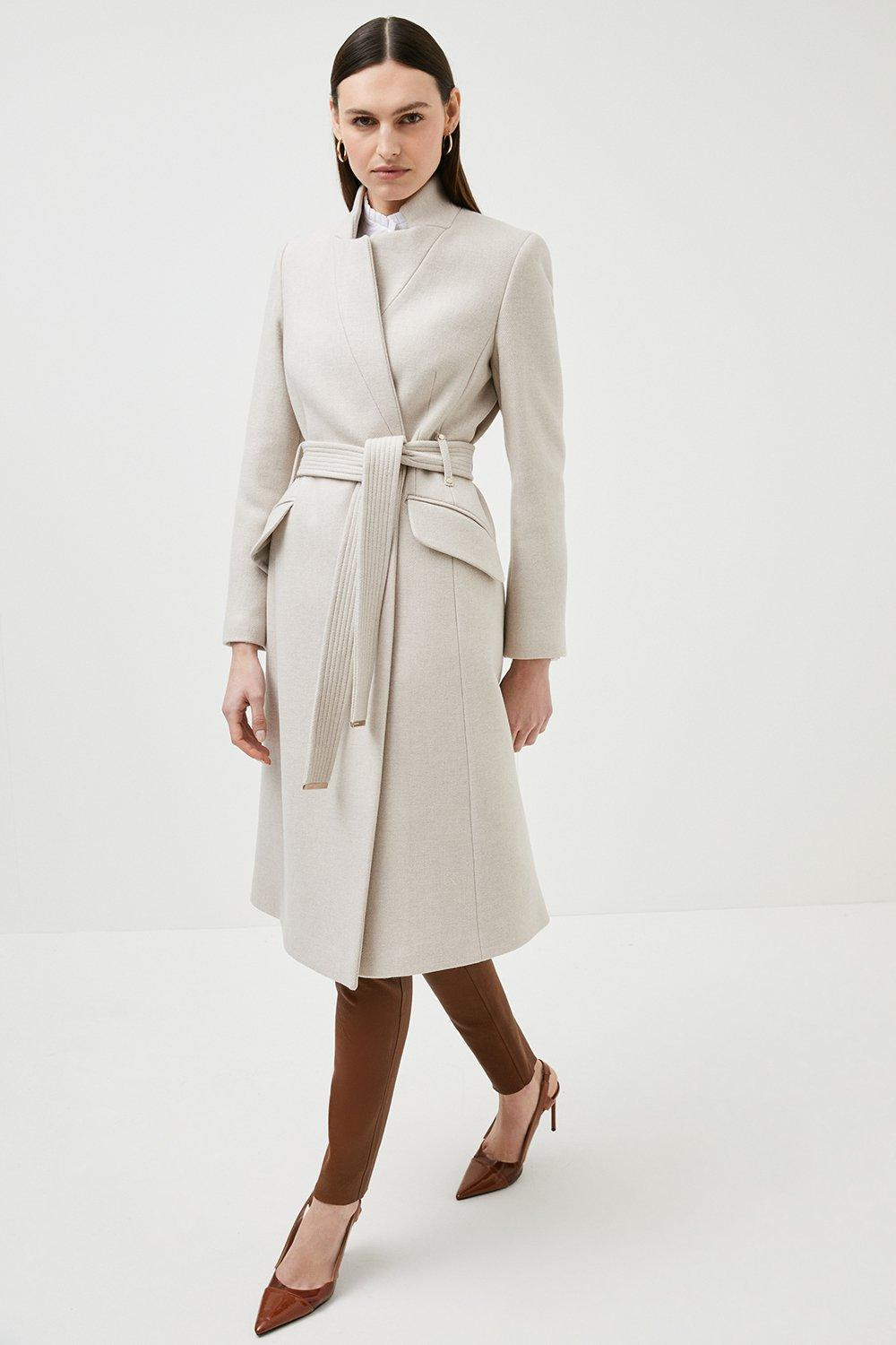 Italian Wool Blend Investment Notch Neck Coat | Karen Millen UK & IE