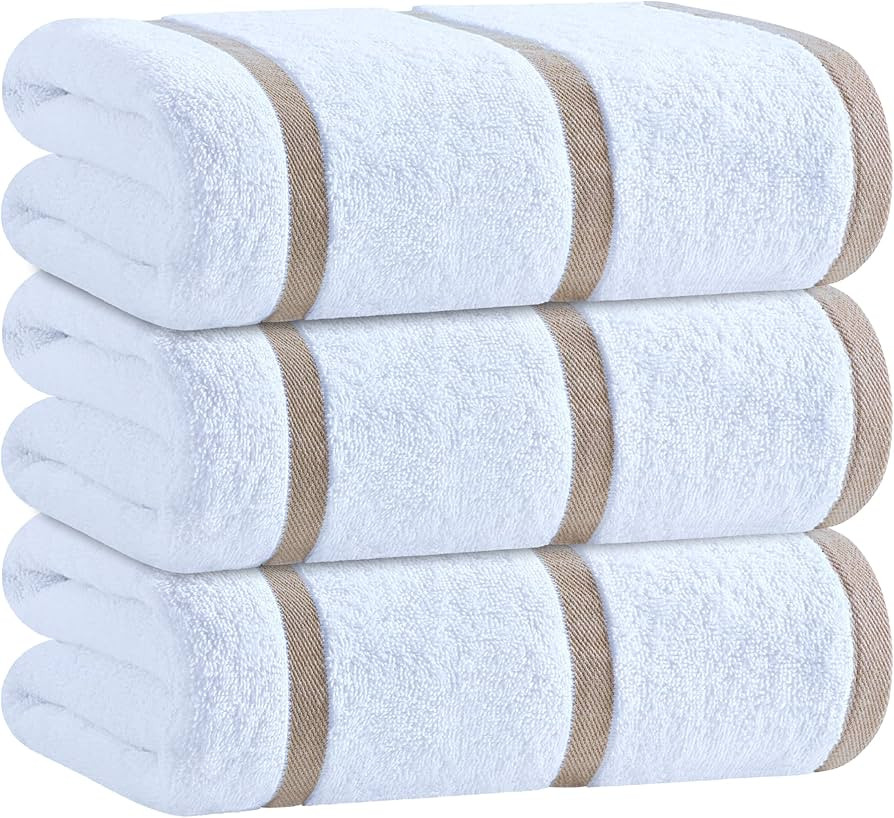White Classic Cotton Pool Towels Oversized 35 x 70 Inches, Ultra Absorbent and Low Lint Striped B... | Amazon (US)