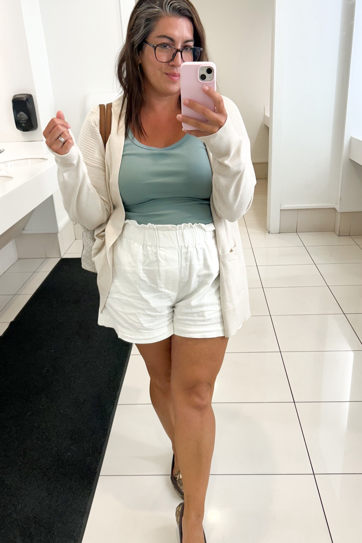 Elevated look for less ✨women’s high waisted shorts. Women’s sage green top. Tank top - shoes are from a local consignment store. 
Target finds 
Walmart finds

#LTKMidsize #LTKOver40 #LTKPlusSize