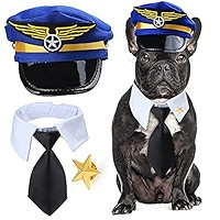 Yewong 3 Pieces Pet Captain Pilot Costume Accessory Set Dog Cat Pilot Hat Formal Necktie Collar Pilo | Amazon (US)