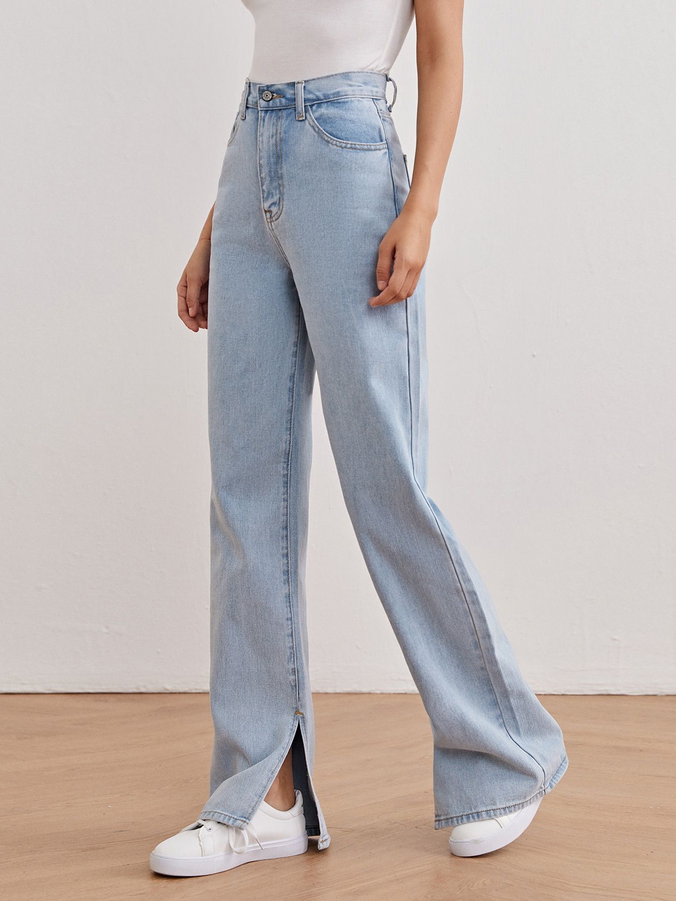 High Waist Split Side Straight Jeans | SHEIN