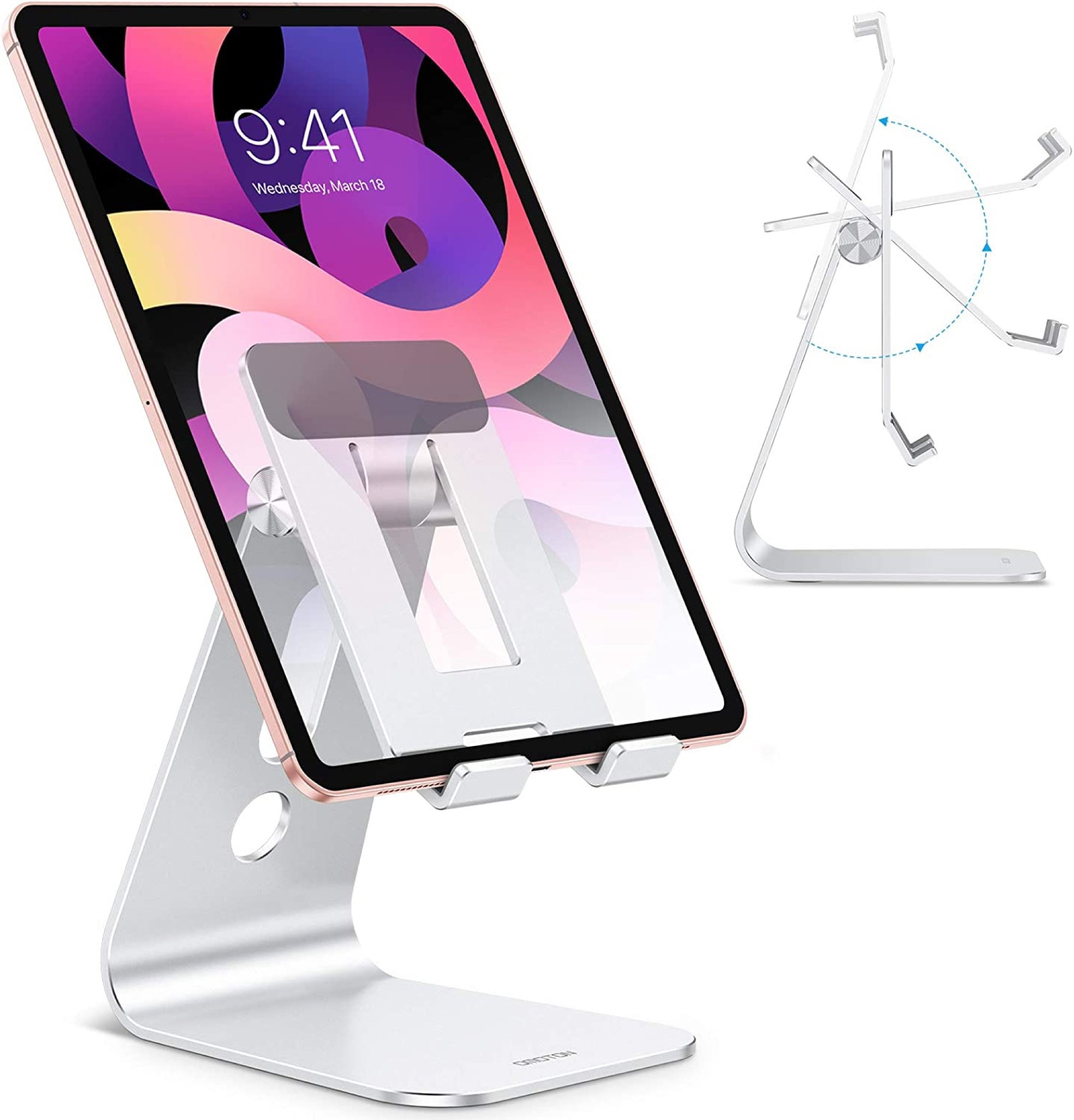 OMOTON Adjustable Tablet Stand for Desk, Upgraded Longer Arms for Greater Stability, T2 Tablet Holder with Hollow Design for Bigger Sized Phones and Tablets Such as iPad Pro/Air/Mini, Silver

#LTKunder100 #LTKsalealert #LTKunder50