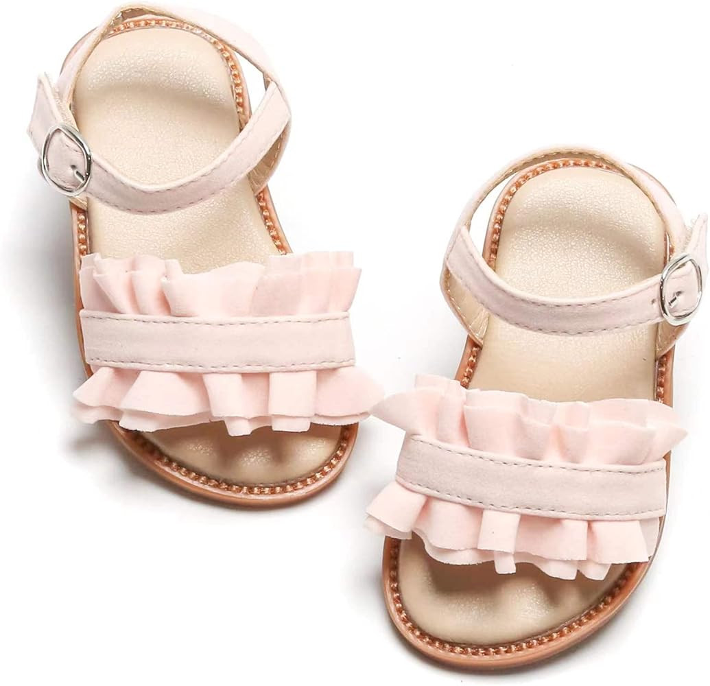 Otter MOMO Girls Sandals Open Toe Princess Flat Sandals with Ruffle Summer Sandals (Toddler/Little K | Amazon (US)