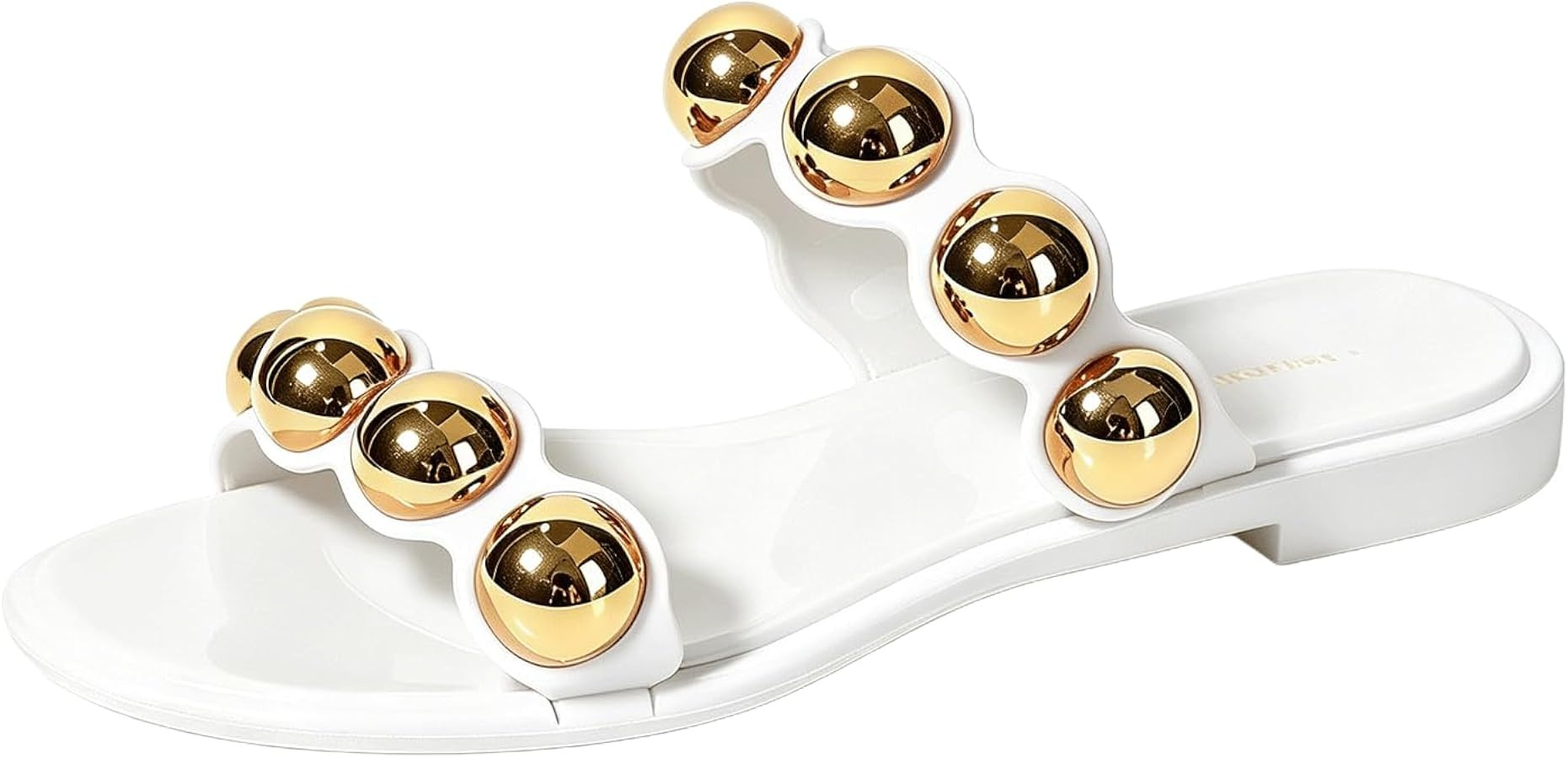 Jelly Sandals for Women Studded Metallic Jellies Shoes Two Strap Slide Slip On Beaded Gold Silver | Amazon (US)