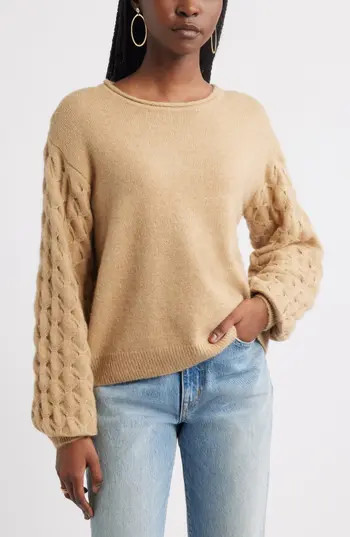 Treasure & Bond Honeycomb Sleeve Sweater in Beige Sand at Nordstrom Rack, Size Xx-Large | Nordstrom Rack