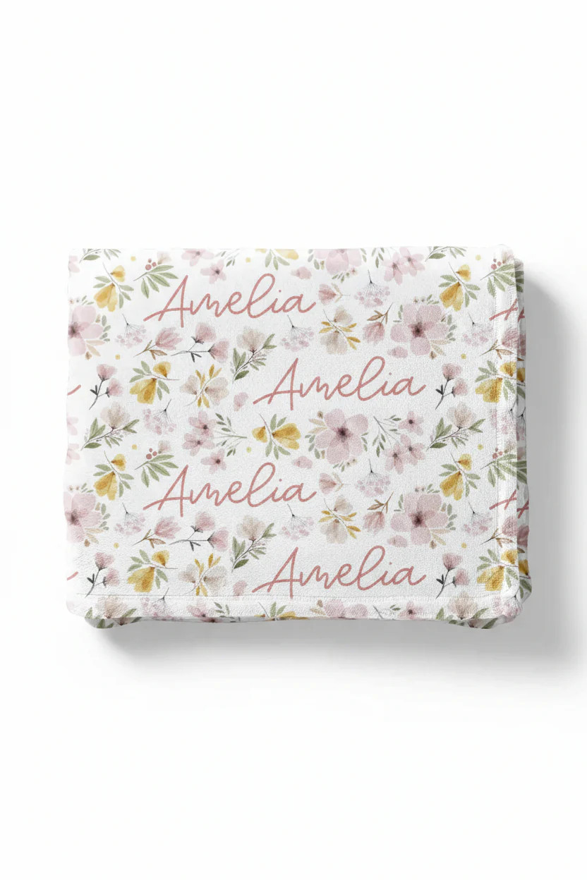 Maeve's Mauve & Mustard Floral Personalized Toddler Blanket | Caden Lane
