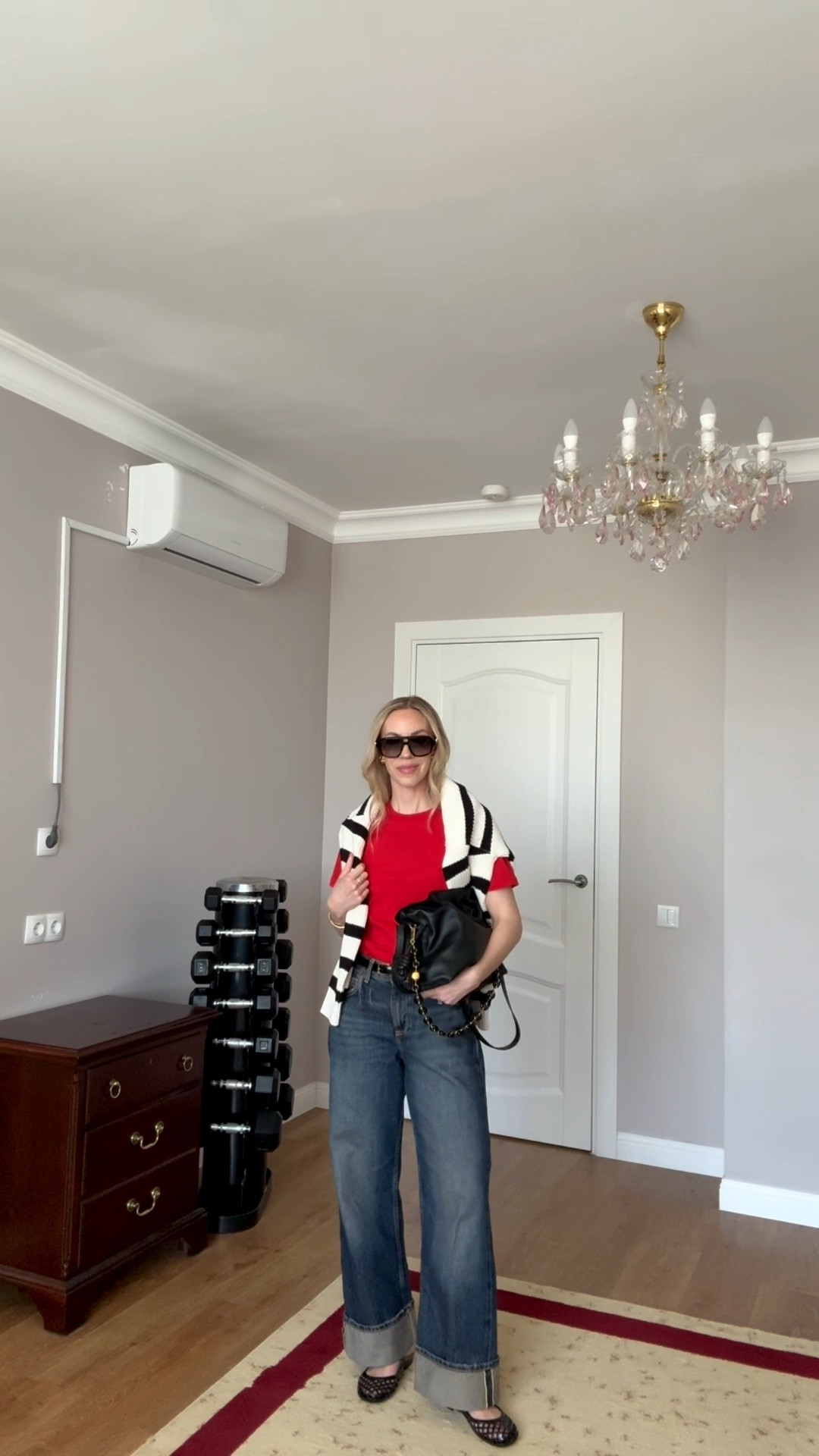 Casual spring outfit, red tee shirt, @Zara cuffed baggy jeans, jelly shoes, Loewe Flamenco pouch handbag

#LTKdayinmylife #LTKootd #LTKOver40