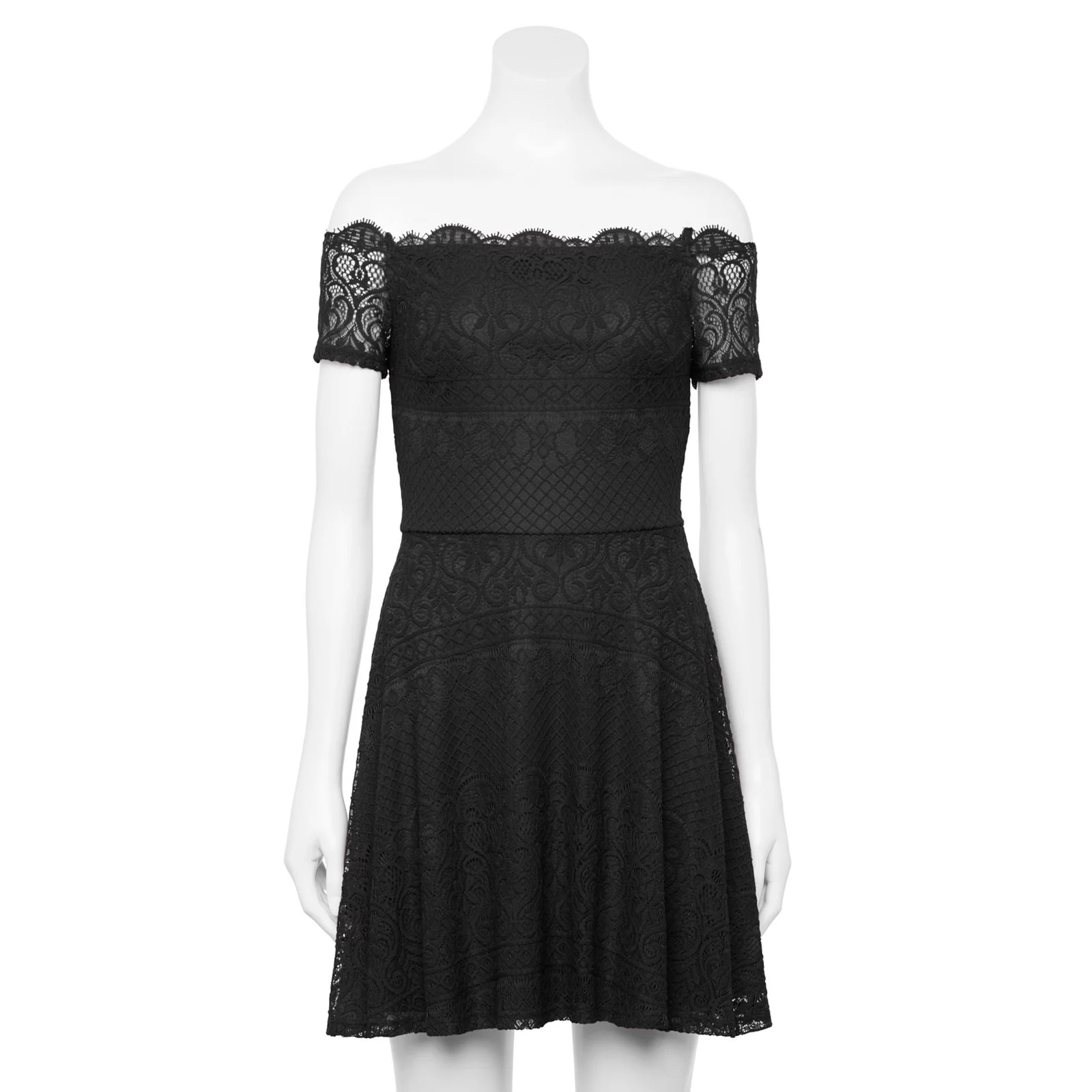 Juniors' Rewind Off The Shoulder Lace Dress, Girl's, Size: XS, Black | Kohl's
