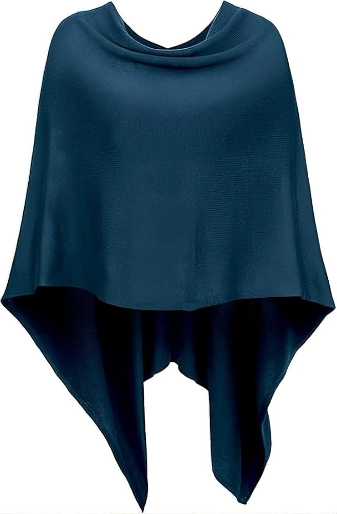DJT Womens Solid Knit Short Asymmetric Wrap Poncho Topper | Amazon (US)