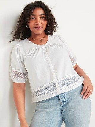 Oversized Lace-Trim Button-Front Blouse for Women | Old Navy (US)