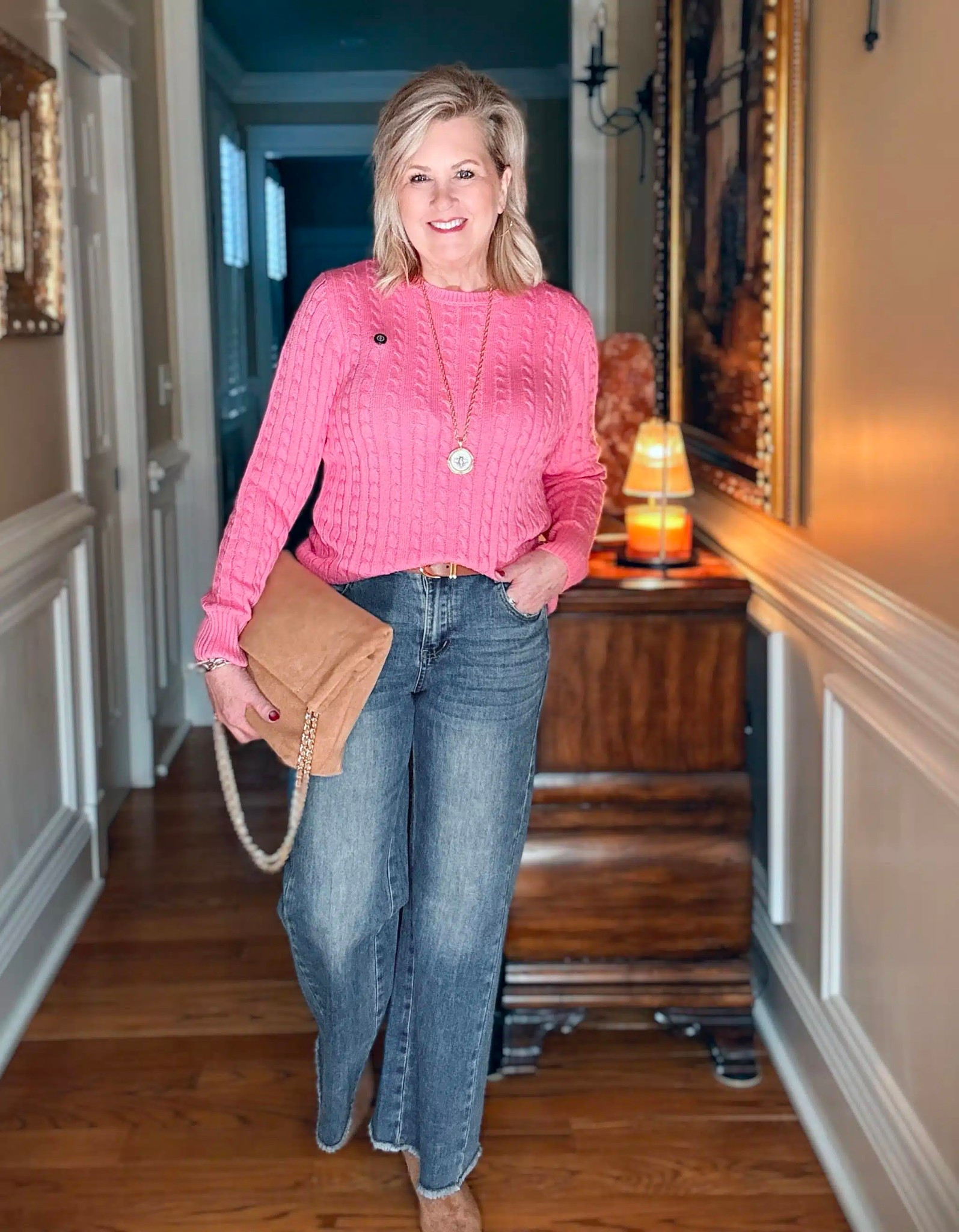 This pink cable knit sweater is perfect for February and Valentine’s Day! If pink isn’t your color, it comes in multiple others. I’m wearing a large sweater and belt, my jeans are a size 8. 

#LTKValentine #LTKgrwm #LTKootd