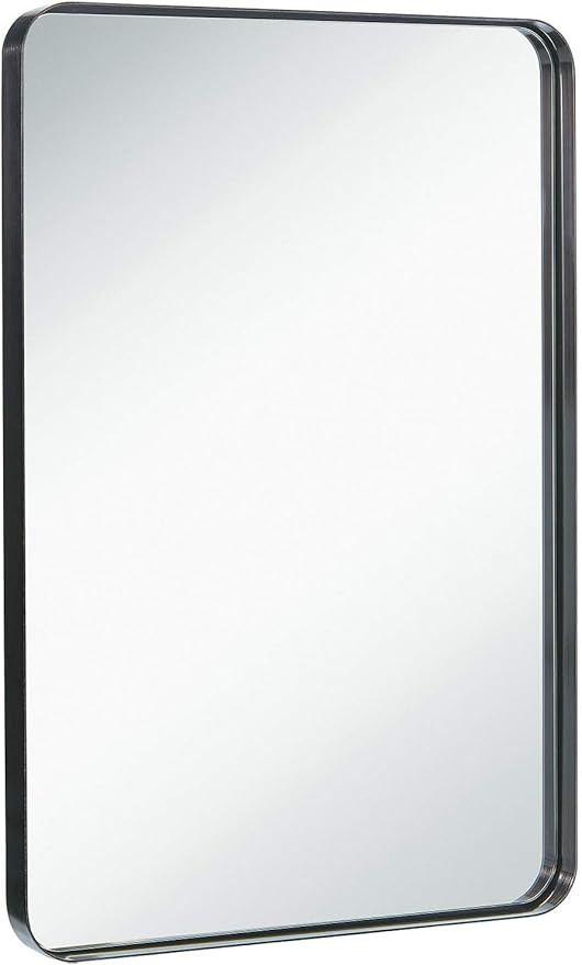 Hamilton Hills Contemporary Brushed Metal Wall Mirror | Glass Panel Black Framed Rounded Corner D... | Amazon (US)