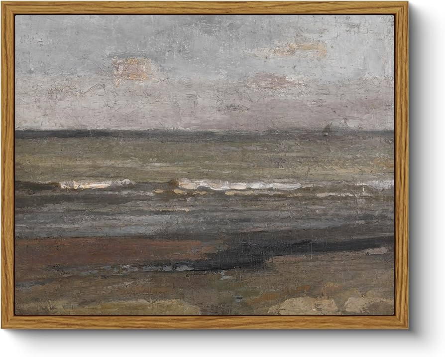 ARPEOTCY Vintage Framed Canvas Wall Decor, Minimal Abstract Grey Seascape Landscape Pictures Wall... | Amazon (US)