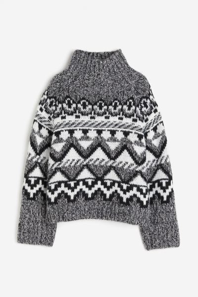 Jacquard-knit Sweater - Beige melange/patterned - Ladies | H&M US | H&M (US + CA)