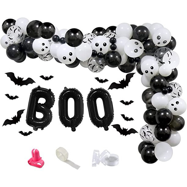 Halloween Balloon Garland Arch Kit, Black White Ghost Balloon Bat Balloons Garland with BOO Foil ... | Walmart (US)