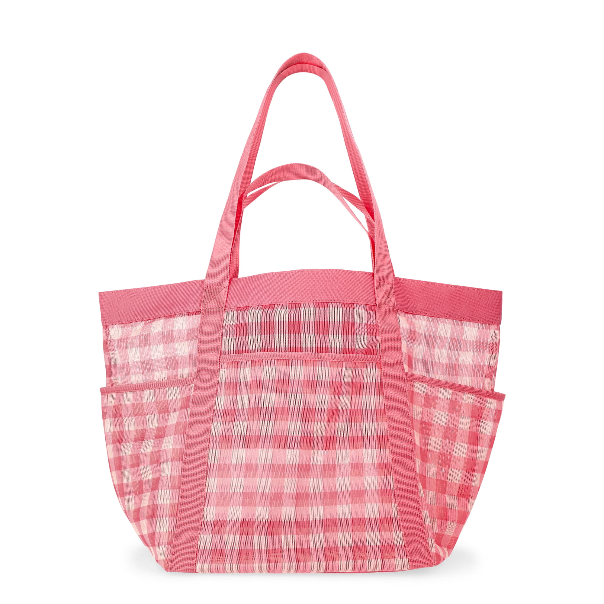 No Boundaries Women's Mesh Tote Bag, Peach Gingham | Walmart (US)