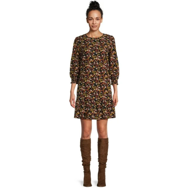 Time and Tru 3/4 Sleeve Floral Print Mini Dress, Womens | Walmart (US)
