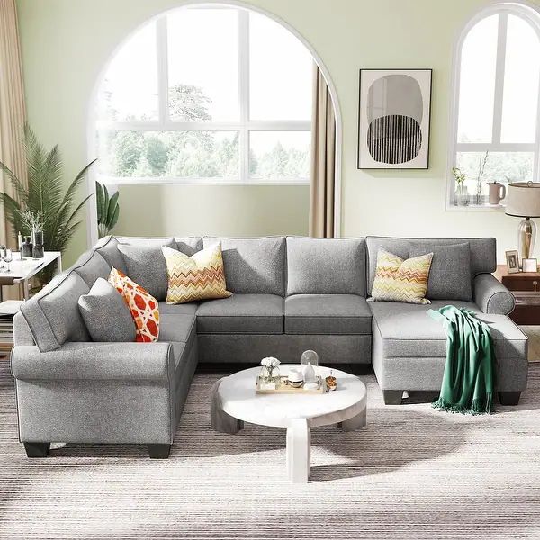 3 pieces Chenille Sectional Sofa Upholstered Rolled Arm Classic Chesterfield Sectional Sofa 3 Pil... | Bed Bath & Beyond