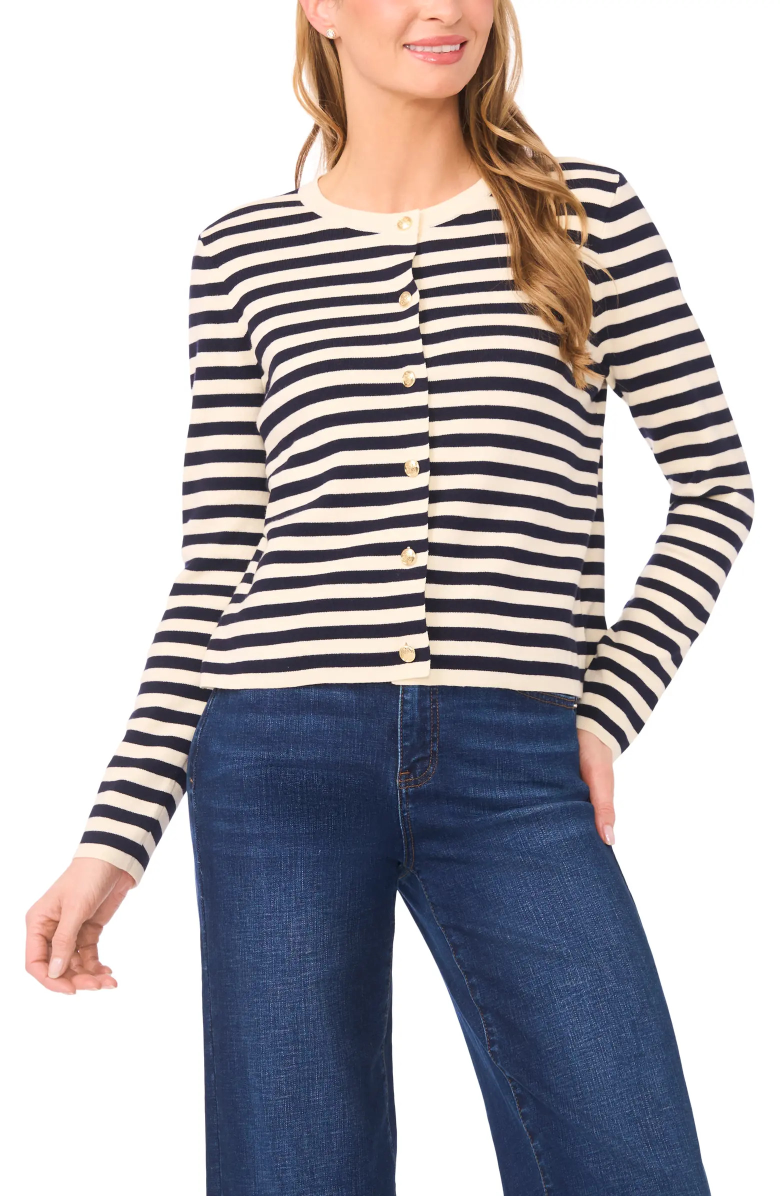 Stripe Crewneck Cardigan | Nordstrom