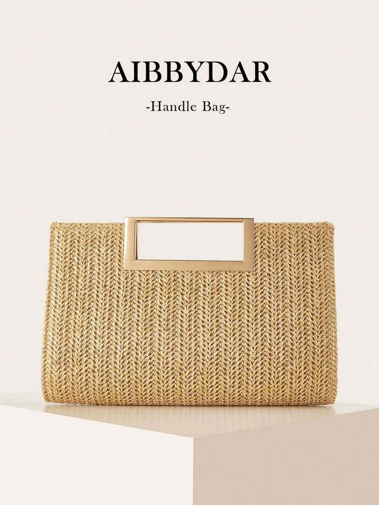 AIBBYDAR Khaki Fashionable Woven Handbag For Women, Versatile Shoulder Bag For Holiday, Beach, Business Commute, Casual, Minimalist, Beach, Vacation | SHEIN