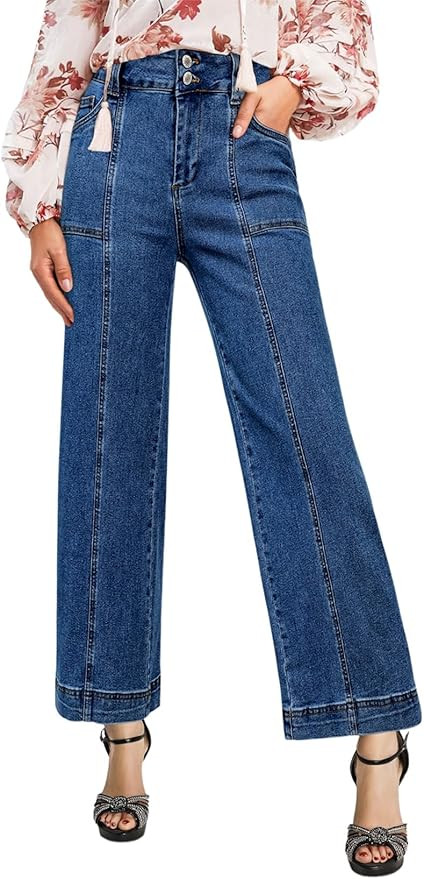 Astylish Womens High Waisted Wide Leg Jeans Cropped Straight Leg Denim Pants | Amazon (US)