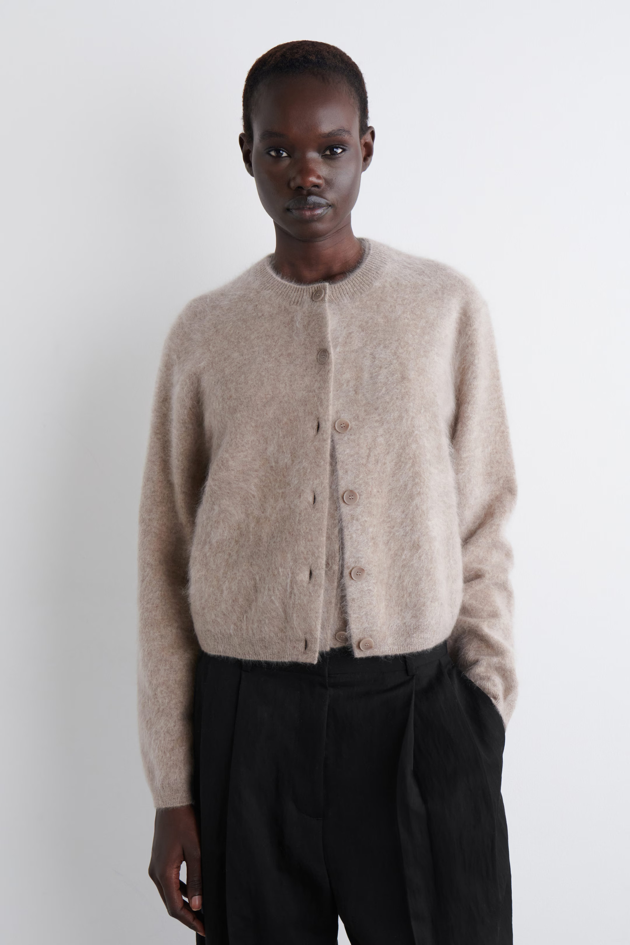 BRUSHED-CASHMERE CREW-NECK CARDIGAN - BEIGE | COS | COS (EU)