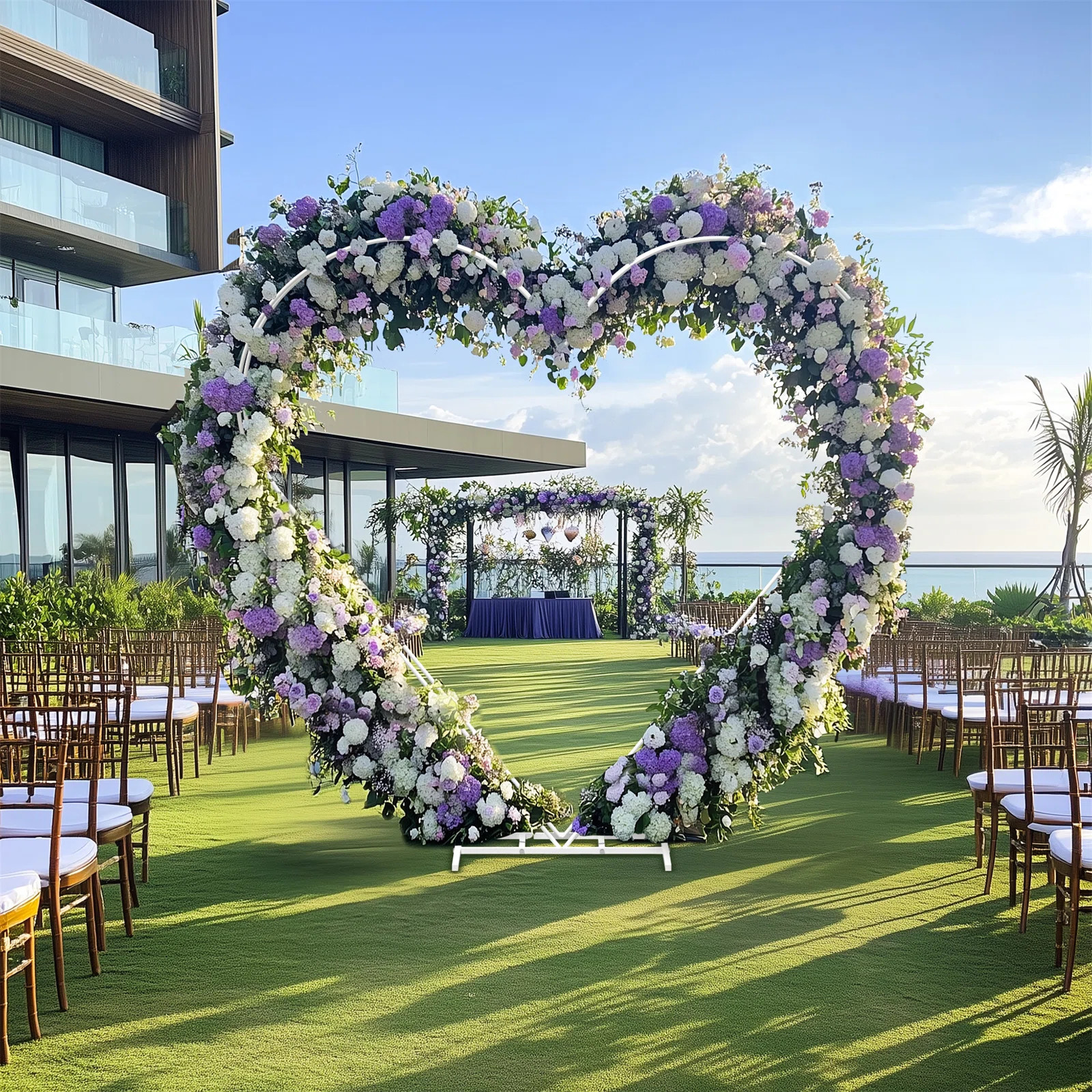 79" Tall Heart Shape Wedding White Metal Arches Backdrop Stand Dual Arch Frame | Wayfair North America
