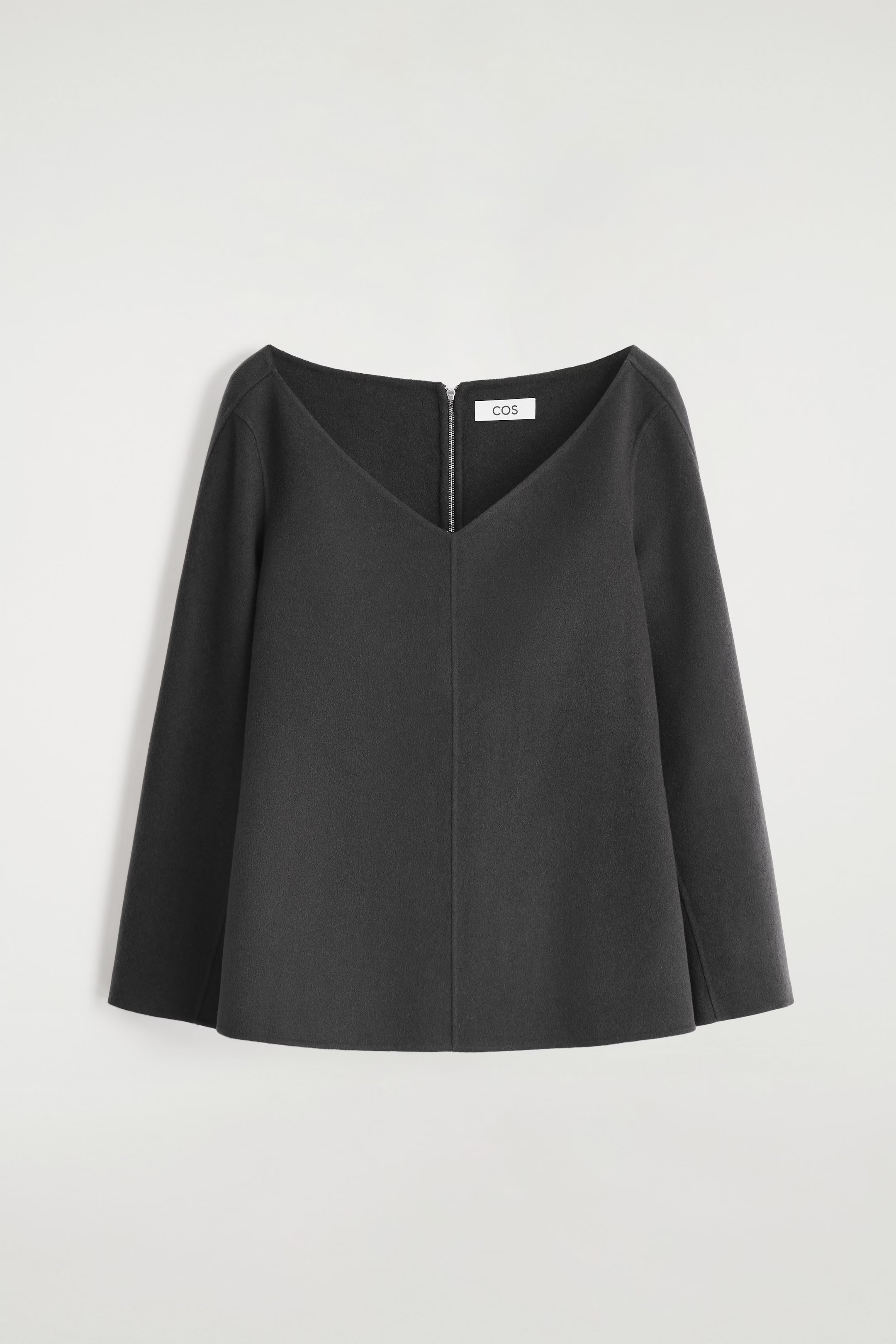 DOUBLE-FACED WOOL V-NECK TOP - STEEL | COS US | COS (US)