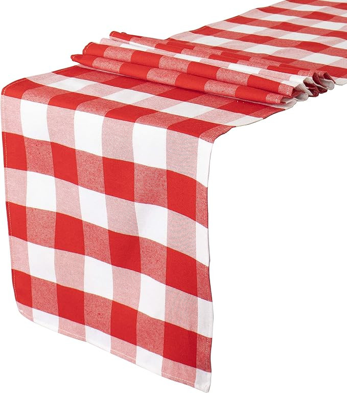 ShinyBeauty Buffalo Check Table Cover - 13''x72'' Red & White Cotton Checkered Plaid Table Runner... | Amazon (US)