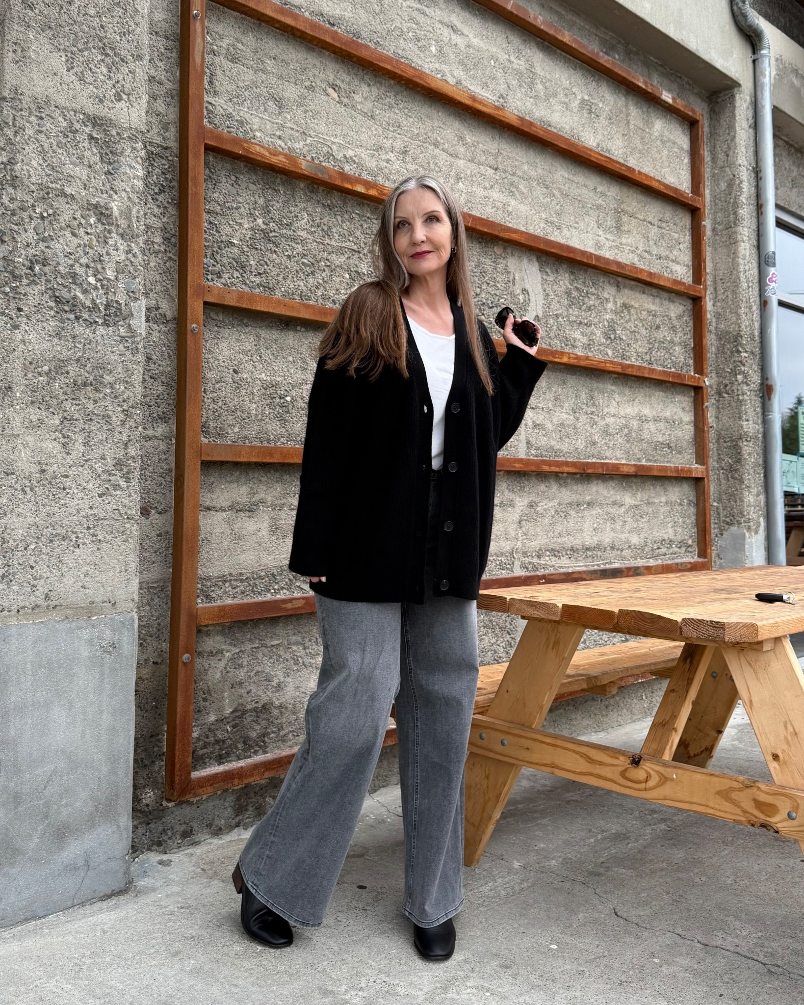 Simple effortless style.  Gray jeans, cardigan, white tee … all true to size.

#styleover40 #styleover50 #minimaliststyle #midsizestyle #capsulewardrobe #casualootd #modernminimalist #sustainablestyle 
#effortlessstyle #simplestyle #modernclassics 

#LTKootd #LTKOver40 #LTKMidsize