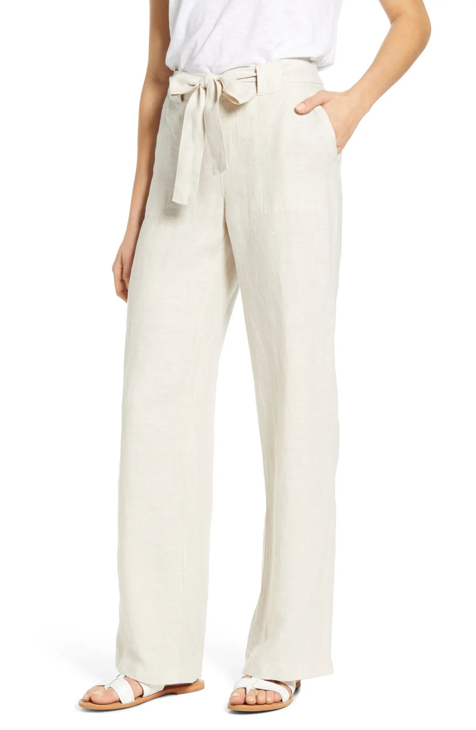 New Belted Yarn Dyed Linen Pants | Nordstrom