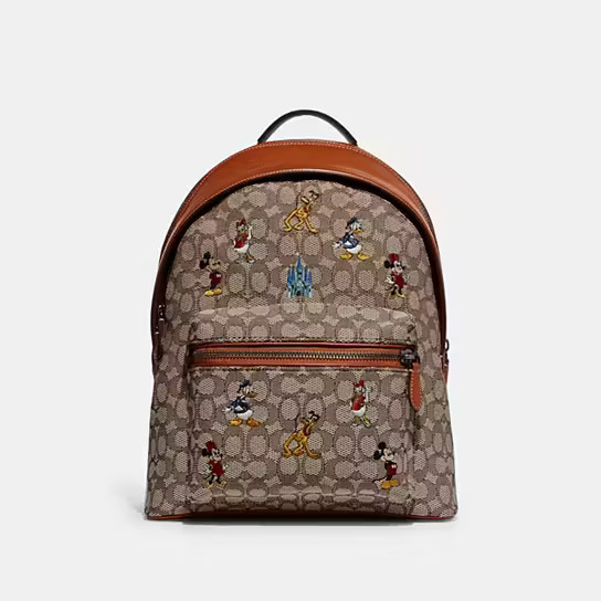 Disney X Coach Charter Backpack In Signature Textile Jacquard With Mickey Mouse And Friends Embro... | Coach (US)