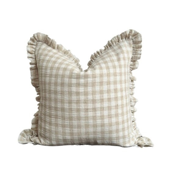 ELSPETH  Cream Neutral Checked Frill Cushion Cover / Throw | Etsy UK | Etsy (UK)