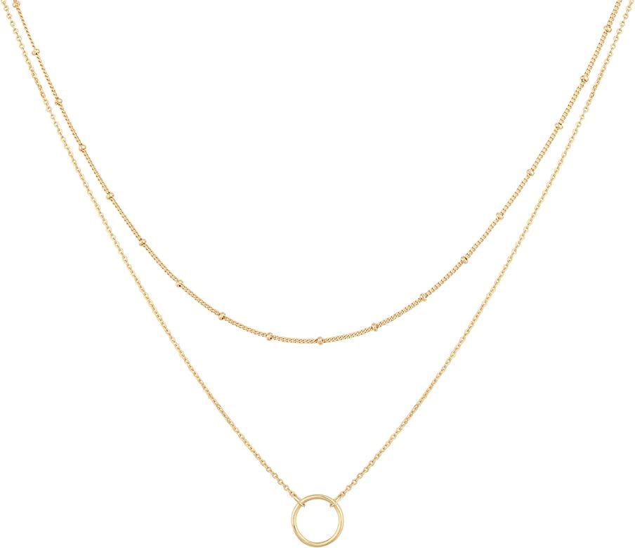 MEVECCO Layered Heart Necklace Pendant Handmade 18k Gold Plated Dainty Gold Choker Arrow Bar Layerin | Amazon (US)