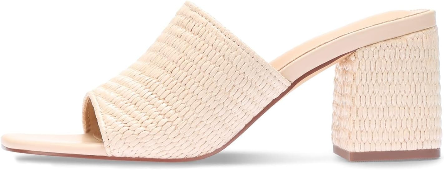 Monrovia Raffia Heels for Women, Square Open Toe Woven Slip On Sandals with Block Wedge Heel - Ca... | Amazon (US)