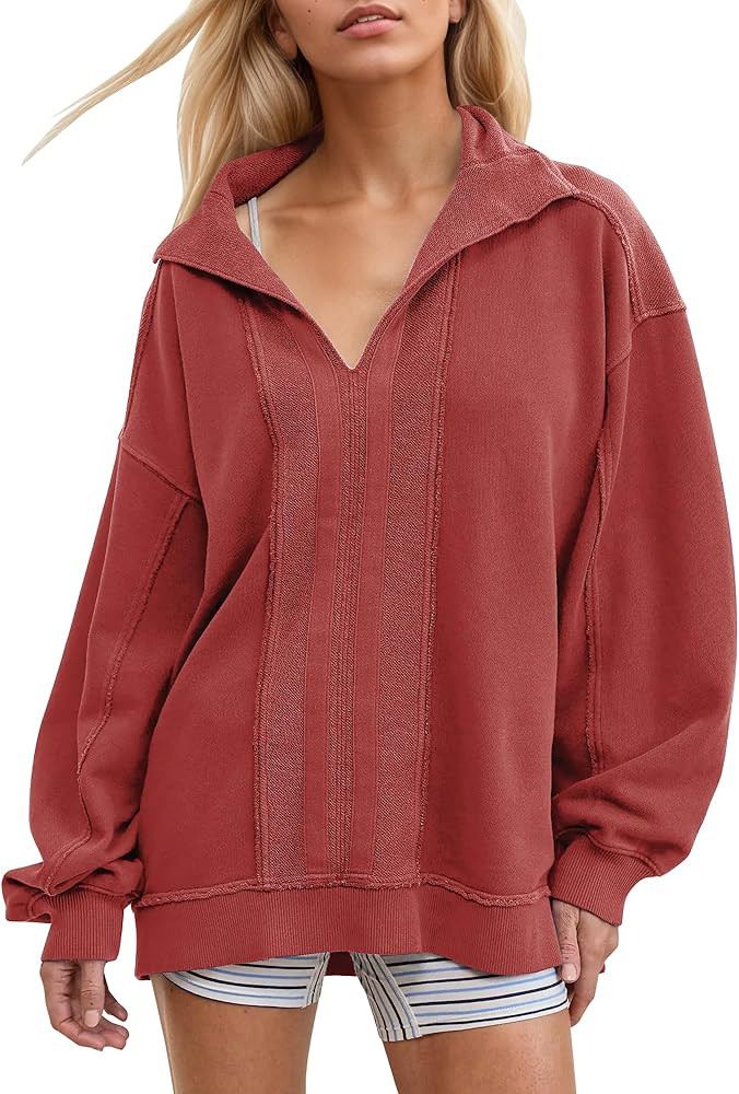 Gacaky Sweatshirt for Women Oversized Casual Open Neck Sweaters Hoodies Comfy Fall Pullover Tops ... | Amazon (US)