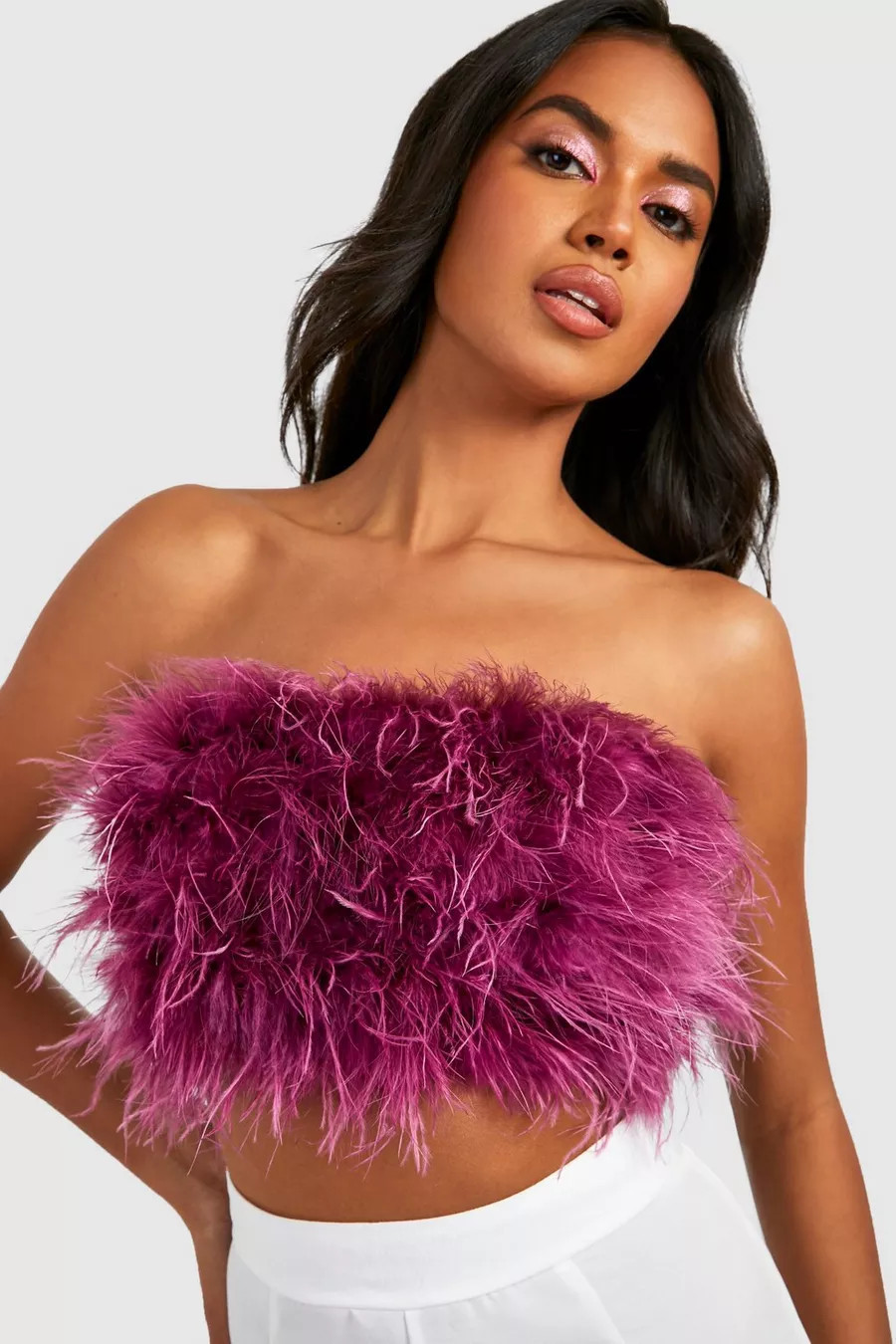 Feather Bandeau Crop Top | Boohoo.com (US & CA)