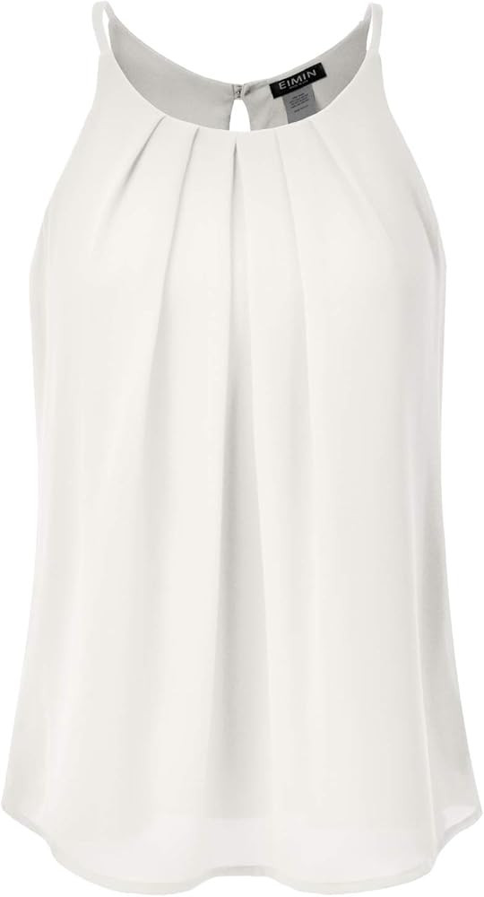 EIMIN Women's Crewneck Pleated Front Double Layered Chiffon Cami Tank Top (S-3X) | Amazon (US)