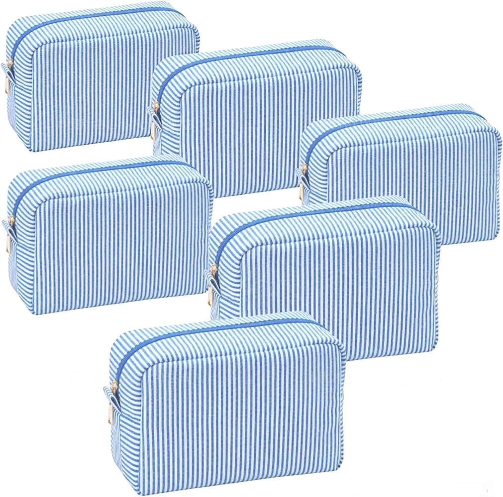 6 PACK Makeup Bags-Bulk Seersucker Cosmetic Bag for Women Bridesmaid Gifts Makeup Pouch for Weddi... | Amazon (US)