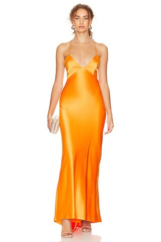 Alice + Olivia Montana V-neck Slip Dress with Train in Tangerine from Revolve.com | Revolve Clothing (Global)
