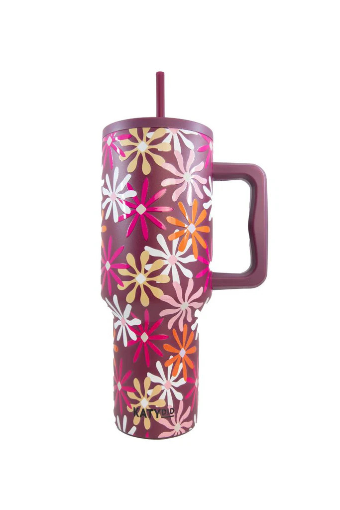 Multicolored Maroon Floral Stainless Steel Tumbler | Katydid.com