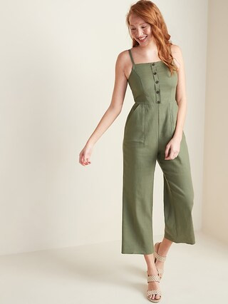 Button-Front Linen-Blend Cami Jumpsuit for Women | Old Navy (US)