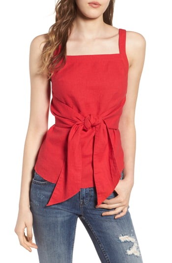 Women's Bp. Tie Front Linen Blend Tank Top, Size XX-Small - Red | Nordstrom