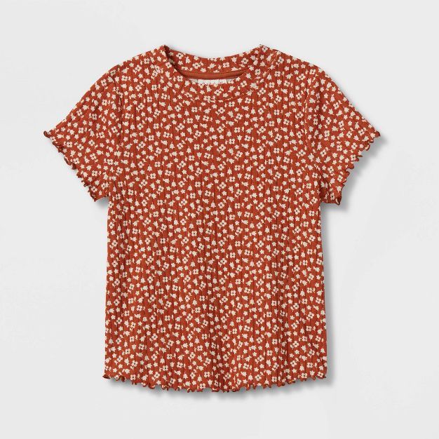 Girls&#39; Short Sleeve Rib T-Shirt - Cat &#38; Jack&#8482; Cinnamon S | Target
