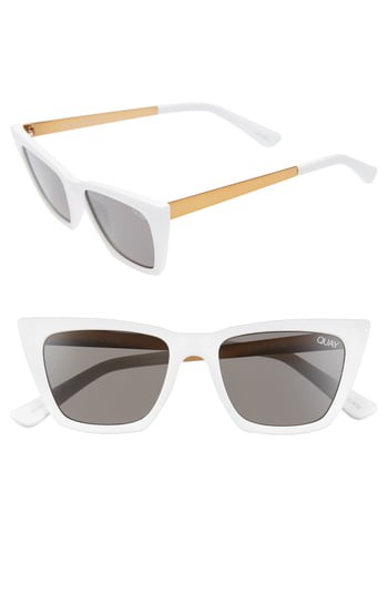 Women's Quay Australia X Desi Perkins Don'T @ Me 48Mm Cat Eye Sunglasses - White/ Smoke | Nordstrom