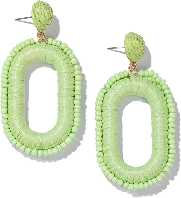 Beaded Raffia Boho Earrings - Cute Seed Bead Square Drop Dangle Earrings for Summer | Amazon (US)